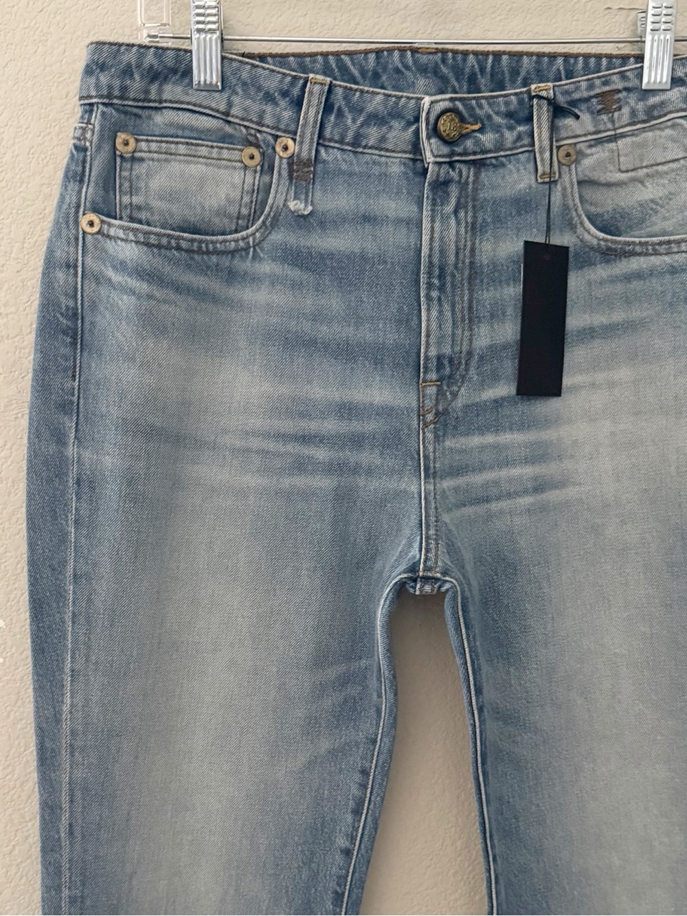 R13 Kick Fit Torn Straight Jeans 30 Mason Blue Denim Raw Hem Minimalist NWT - Picture 11 of 16